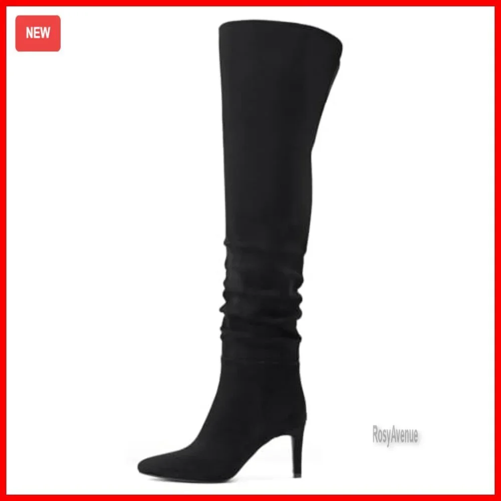 Thigh High Over The Knee Boots Stiletto Heel Pointed Toe Suede